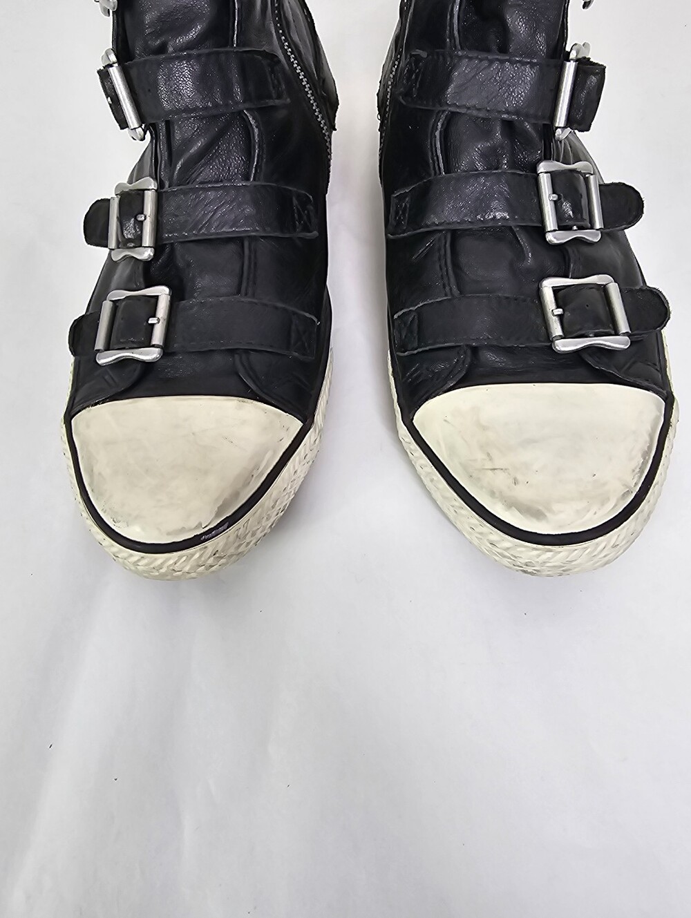 ASH Virgin Black Leather Buckle High Top Sneakers Size 41 - Picture 4 of 11